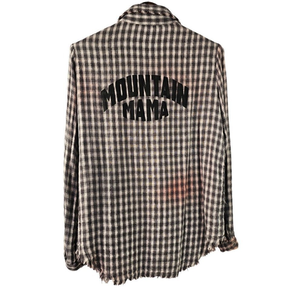 Vintage Havanna Mountain Mama Distressed Shirt Woven Cotton Brown Plaid Womens M